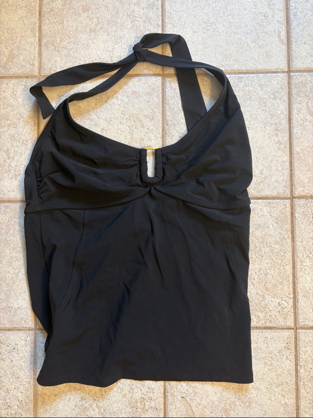 Lands' End Black Halter Swim Top with Center Ring Detail
